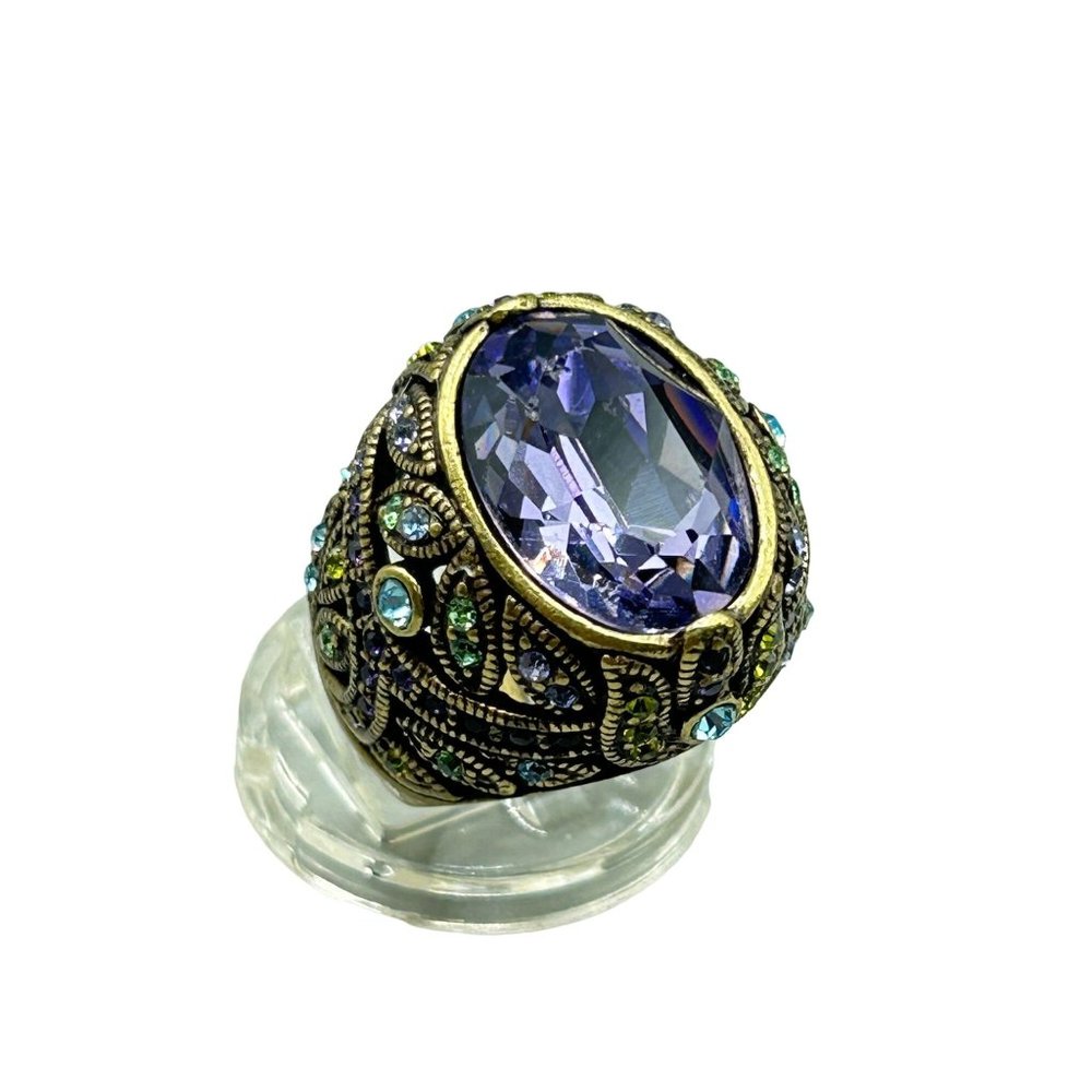 Heidi Daus Ring Size 8 Purple Glass Stone Statement High Domed Designer Ring